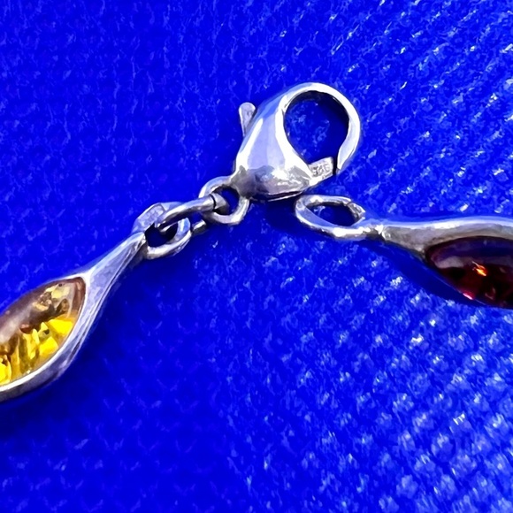 VTG Baltic Amber Tri-Color Linked Chain Bracelet .925 EUC - Picture 6 of 9
